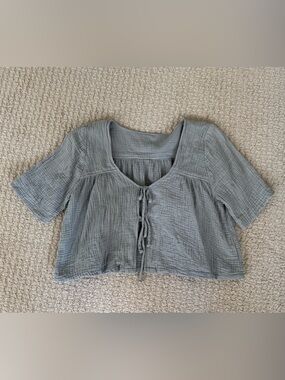 Whimsy + Row Slate Gray Cotton Gauze Tie-Front Top